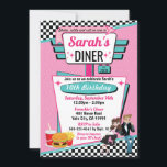 Invitation Diner Retro 1950 fêtes d'anniversaire Sock Hop Des<br><div class="desc">Fêtez votre prochain anniversaire spécial dans le thème intemporel du dîner des années 1950. Ne cherchez pas plus loin que ce rose, turquoise avec motif à carreaux et un hamburger, soda et frites (ou remplacez-le par la boîte à juke dans l'option "Cliquez pour customiser plus loin"). Voir mes autres annonces...</div>