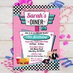Invitation Diner Retro 1950 fêtes d'anniversaire Sock Hop Des<br><div class="desc">Fêtez votre prochain anniversaire spécial dans le thème intemporel du dîner des années 1950. Ne cherchez pas plus loin que ce rose, turquoise avec motif à carreaux et un hamburger, soda et frites (ou remplacez-le par la boîte à juke dans l'option "Cliquez pour customiser plus loin"). Voir mes autres annonces...</div>