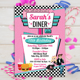 Invitation Diner Retro 1950 fêtes d'anniversaire Sock Hop Des