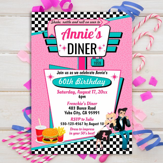 Invitation Diner Retro 1950 fêtes d'anniversaire Sock Hop Des (Créateur téléchargé)