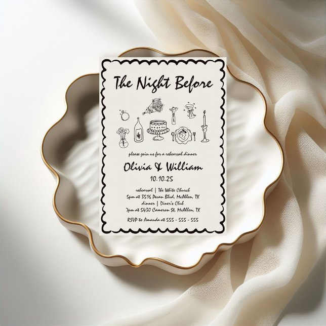 Invitation Dîner Rétro De Répétition À Main Tirée Unique (Créateur téléchargé)