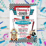 Invitation Diner Retro Sock Hop Grease Party 1950<br><div class="desc">Fêtez votre prochain anniversaire spécial dans le thème intemporel du dîner des années 1950. Ne cherchez pas plus loin que ce rouge, bleu, noir avec motif à carreaux et un hamburger, soda et frites (ou remplacez-le par le Juke Box dans l'option "Cliquez pour customiser plus loin"). Voir mes autres annonces...</div>