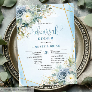 Invitation Dîner romantique Dusty Blue Floral Gold Parties sc