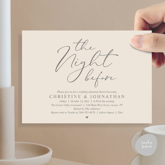 Invitation Dîner Romantique la Veille de la Répétition de Mar (The Night Before Wedding Rehearsal Romantic Dinner Invitation Card in Cream Grey)