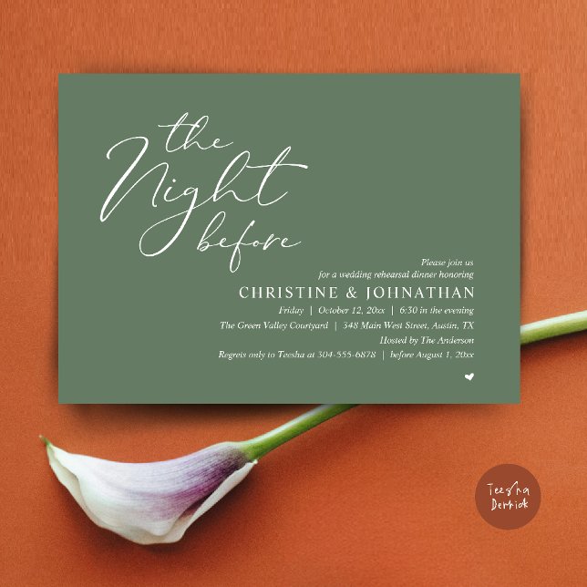 Invitation Dîner Romantique la Veille de la Répétition de Mar (The Night Before Wedding Rehearsal Romantic Dinner Invitation Card in Sage Green)