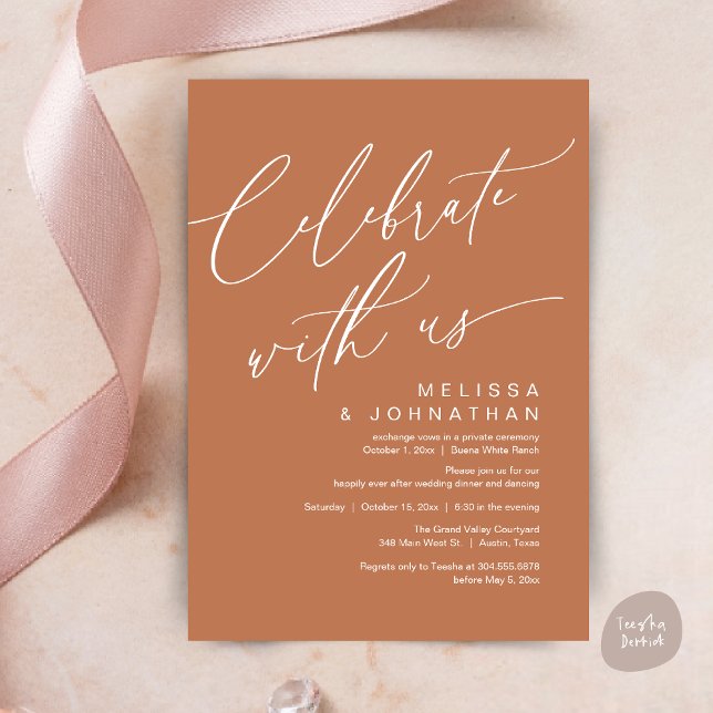 Invitation Dîner romantique Mariage, Célébrez avec nous (Romantic Wedding Dinner Party, Celebrate with us Lunch Brunch Modern Invites Card  PDF Copper Brown)