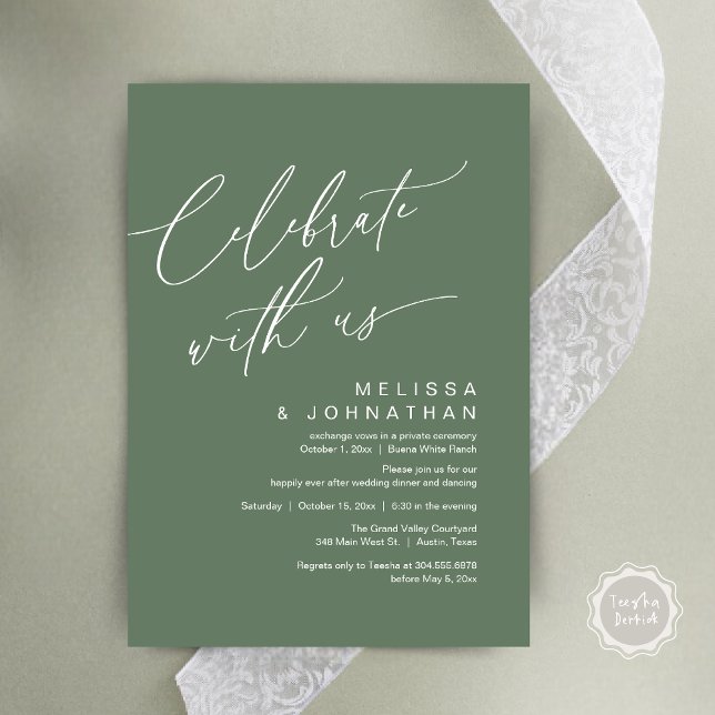 Invitation Dîner romantique Mariage, Célébrez avec nous (Romantic Wedding Dinner Party, Celebrate with us Lunch Brunch Modern Invites Card  PDF Sage Green)