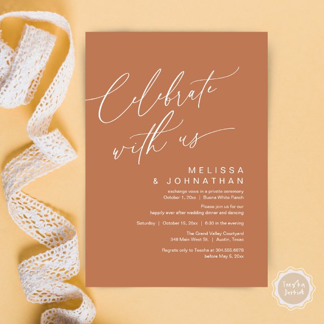 Invitation Dîner romantique Mariage, Célébrez avec nous (Romantic Wedding Dinner Party, Celebrate with us Lunch Brunch Modern Invites Card  PDF Copper Brown)