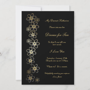 Invitation Dîner romantique noir et or pour deux personnes