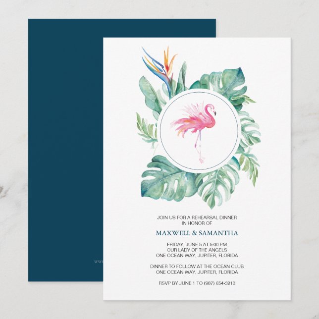 Invitation Dîner rose de répétition de Flamant rose (Devant / Derrière)