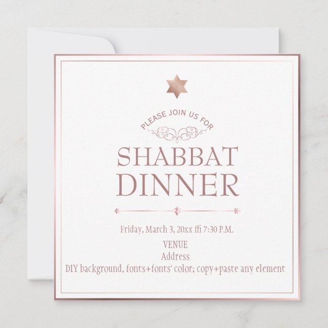 Invitation Dîner-Rose Gold Shabbat (Dos)