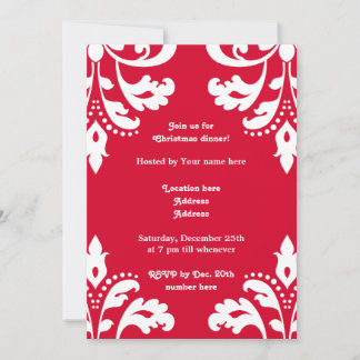 Invitation Dîner rouge et blanc élégant Noël damassé