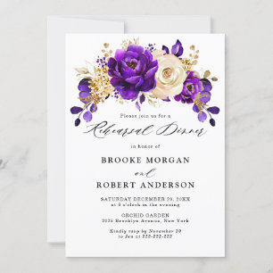 Invitation Dîner Royal Violet Or Floral