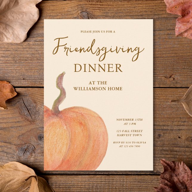 Invitation Dîner Rustique de Friendsgiving à la Citrouille  (Créateur téléchargé)