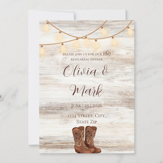Invitation Dîner Rustique de répétition du barbecue Invitatio (Devant)