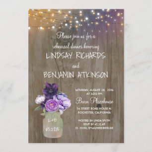 Invitation Dîner Rustique de répétition violet Floral Mason J