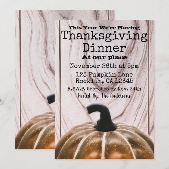 Invitation Dîner rustique de Thanksgiving à l'automne avec ci (Devant / Derrière)
