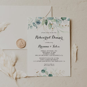 Invitation Dîner Rustique Eucalyptus Gold Floral