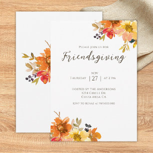 Invitation Dîner Rustique Floral Friendsgiving 