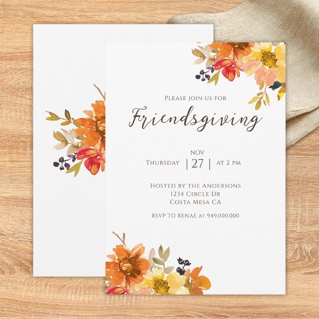 Invitation Dîner Rustique Floral Friendsgiving  (Créateur téléchargé)