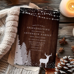 Invitation Dîner rustique hiver Cerf Woodland Friendsgiving
