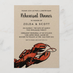 Invitation Dîner Rustique Mariage de homard