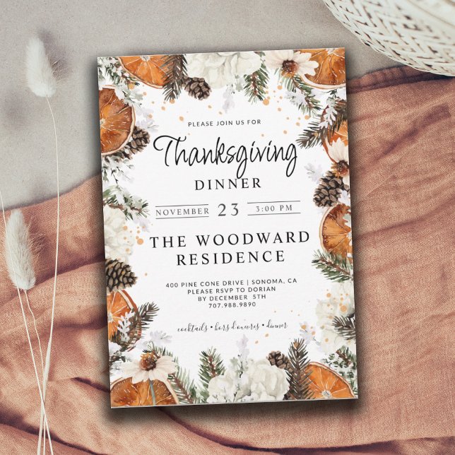 Invitation Dîner Rustique Thanksgiving Citrus Pine (Créateur téléchargé)