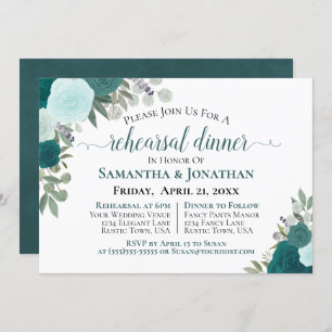 Invitation Dîner Rustique Turquoise Rose Floral Mariage