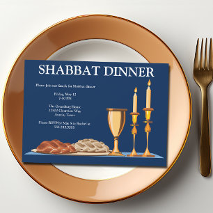 Invitation Dîner Shabbat Personnalisé Famille juive Bleu