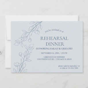 Invitation Dîner simple Boho Floral Dusty Blue