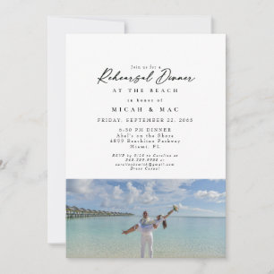 Invitation Dîner Simple de Répétition de Couple de Plage Phot