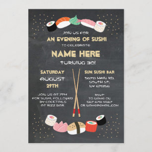 Invitation Dîner Sushi Bar de fête d'anniversaire japonais In