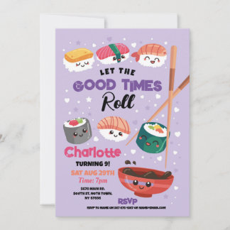 Invitation Dîner Sushi Filles Japonaise Anniversaire Fête vio