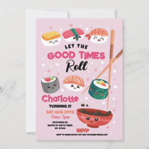 Invitation Dîner Sushi Filles Rose Japonaise Anniversaire