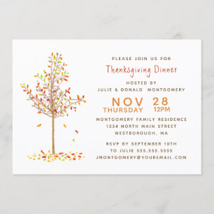 Invitation Dîner Thanksgiving Aquarelle Automne Arbre Feuille