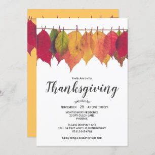 Invitation Dîner Thanksgiving Autumn Leves Vintage Lights