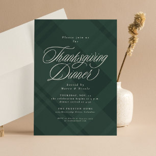 Invitation Dîner Thanksgiving classique vert chute plaid