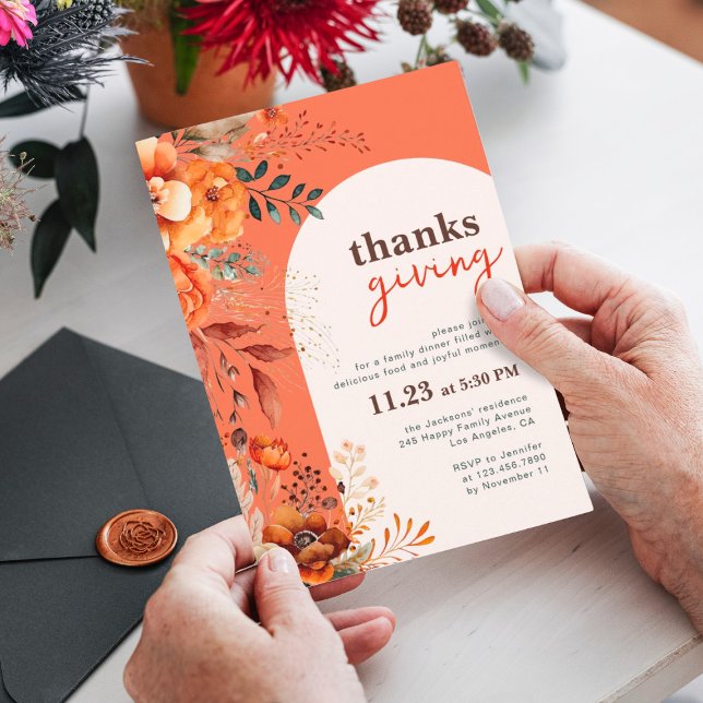 Invitation Dîner Thanksgiving floral (Créateur téléchargé)