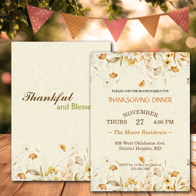 Invitation Dîner Thanksgiving Flores Rustiques Personnalisé (Créateur téléchargé)
