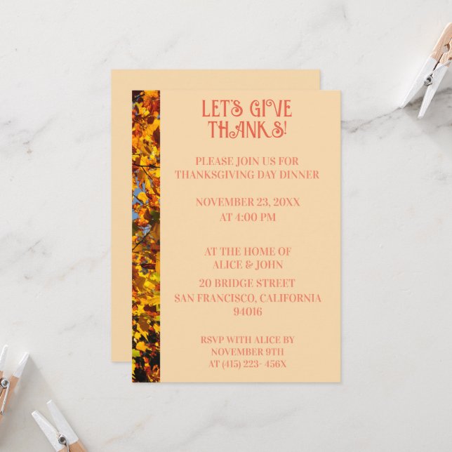 Invitation Dîner Thanksgiving Light Peach Fête d'automne (Devant/Arrière en situation)