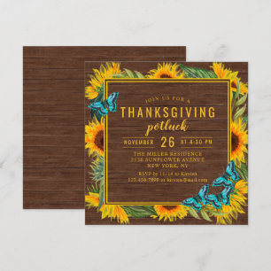 Invitation Dîner Thanksgiving Potluck Aquarelle Sunflowers