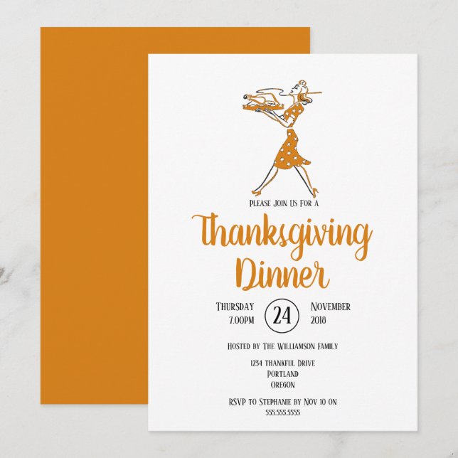 Invitation Dîner Thanksgiving Rôti en Turquie (Devant / Derrière)