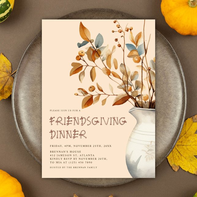 Invitation Dîner Thanksgiving Rustique Automne Amical (Thanksgiving Dinner Rustic Fall Friendsgiving Invitation)