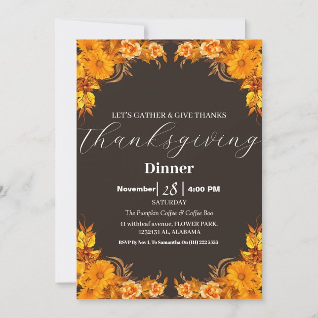 Invitation Dîner Thanksgiving Simple Elegant Automne Automne (Devant)