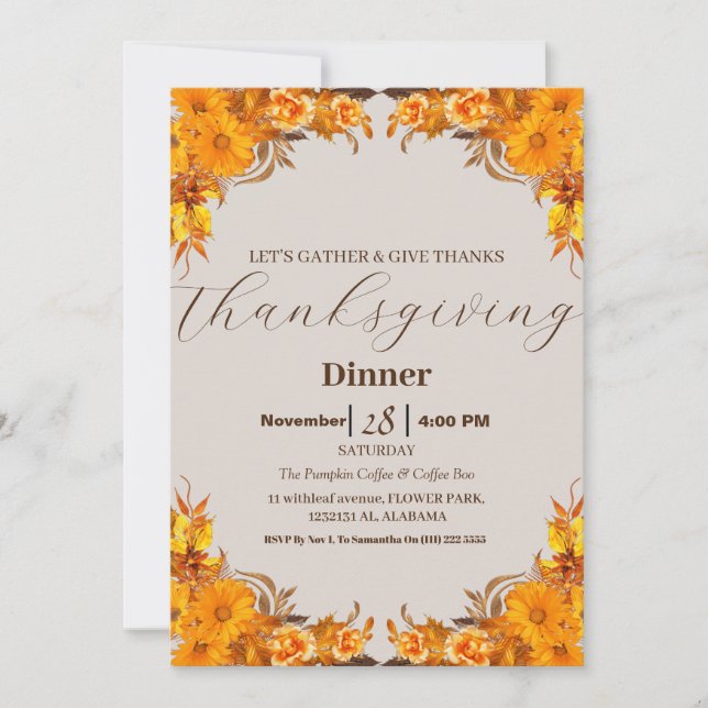 Invitation Dîner Thanksgiving Simple Elegant Automne Automne (Devant)
