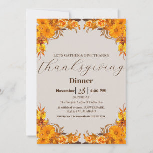 Invitation Dîner Thanksgiving Simple Elegant Automne Automne