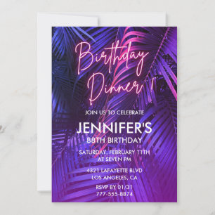 Invitation Dîner Tropical Neon Rose 88e anniversaire