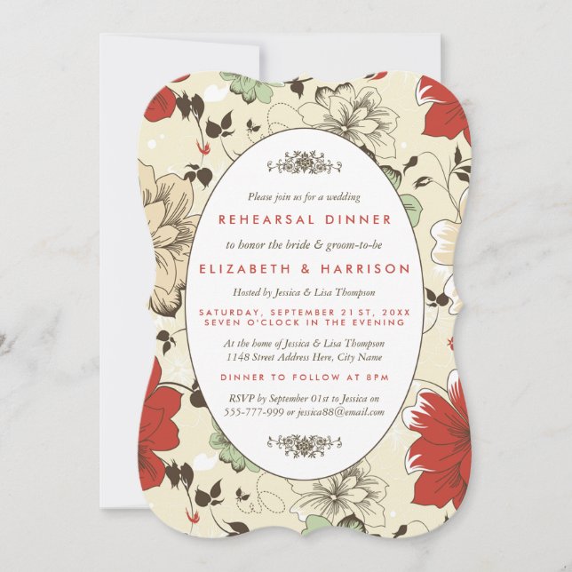 Invitation Dîner vintage Chic Floral (Devant)