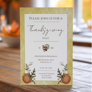 Invitation Dîner vintage Damas Thanksgiving jaune