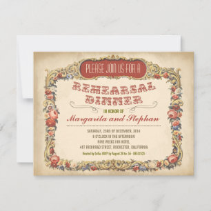 Invitation Dîner vintage de répétition florale victorienne in
